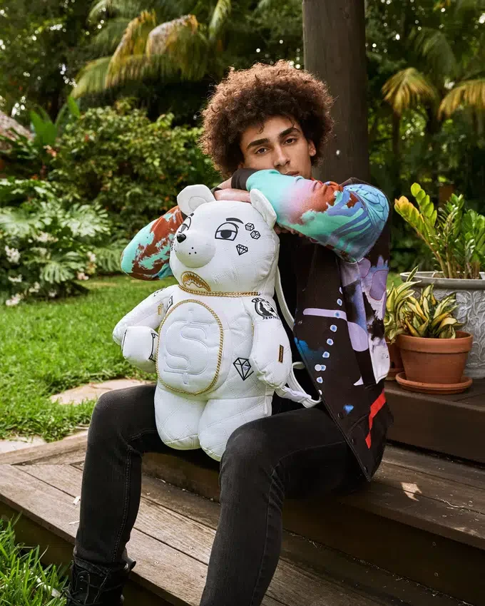 RIVIERA LE BLANC ΣΑΚΙΔΙΟ ΠΛΆΤΗΣ MONEYBEAR TEDDYBEAR ΜΕ ΧΡΥΣΗ ΑΛΥΣΙΔΑ